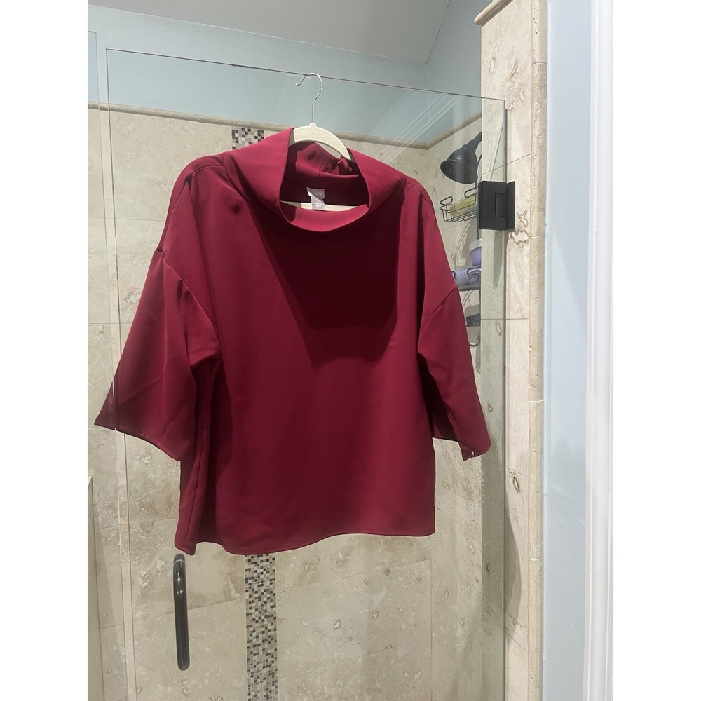 Chicos Womens Red Mock Neck Tunic Blouse 3/4 Sleeve Size 2 Wine Red